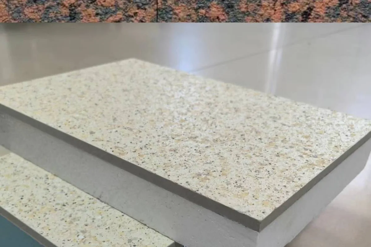 Stone-pattern glazed surface of an insulated decorative panel