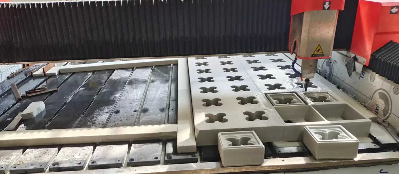 CNC equipment cutting foamed ceramic panels